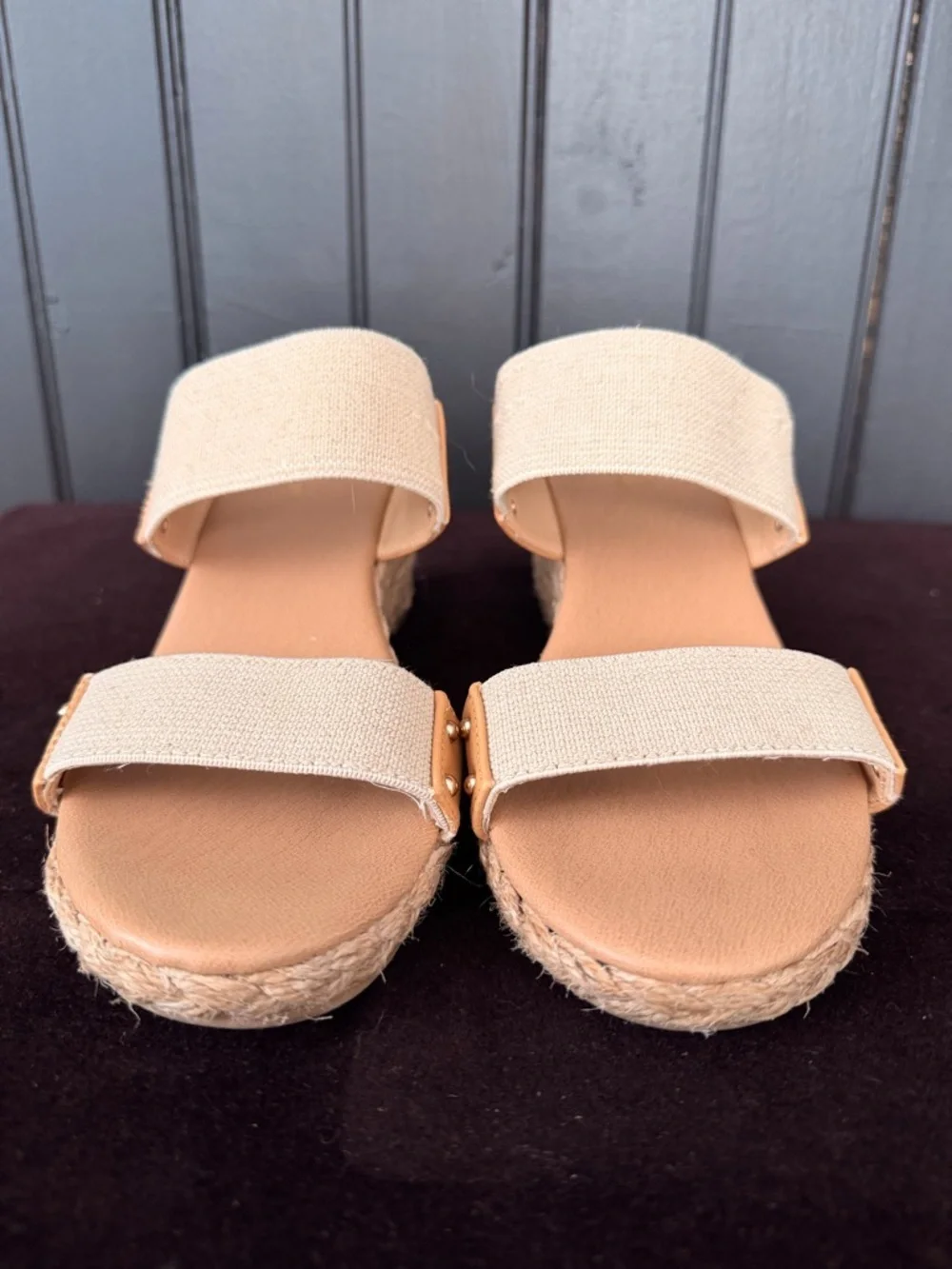 Beige Sakura Elastic Wedge Sandals